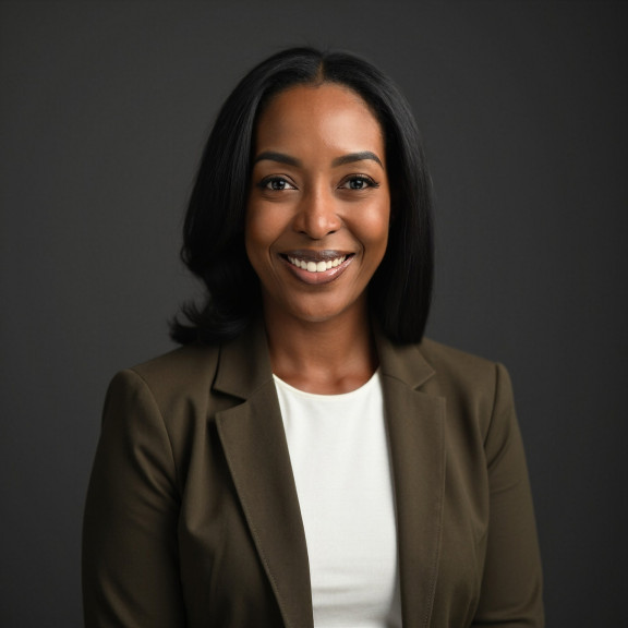 Headshot, Patty is wearing olive green jacket with white shirt underneath. Dark hair to the shoulders, she is smiling