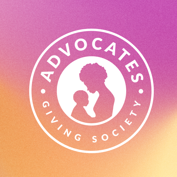 Advocates Giving Society graphic with gradient background