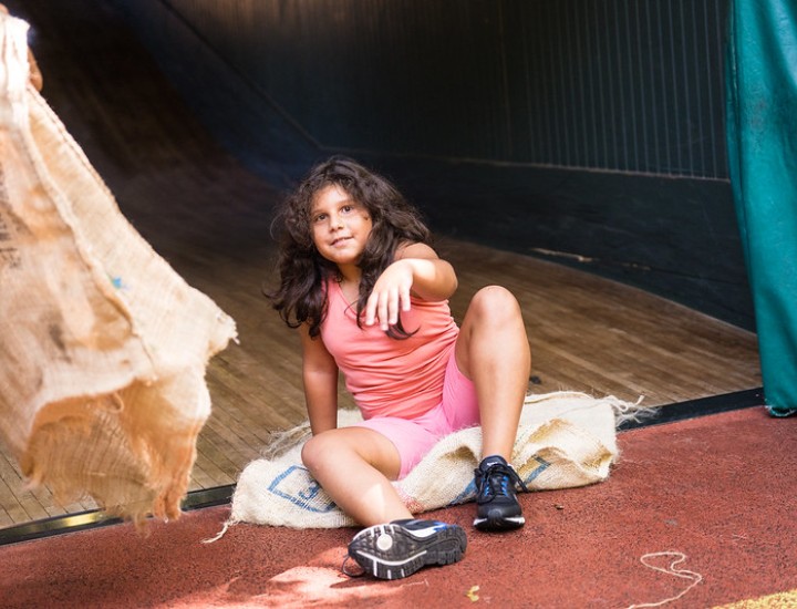 woman going down slide